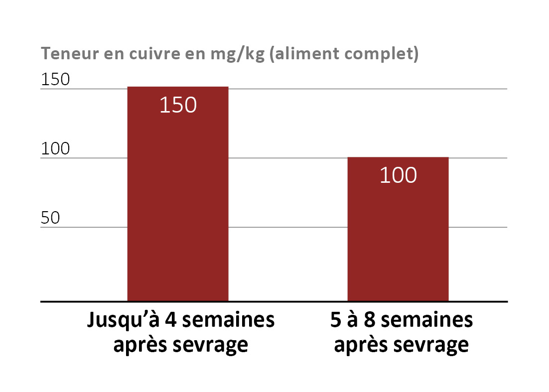 Teneurs maximales en cuivre applicables légalement dans les aliments pour porcelets d'élevage
